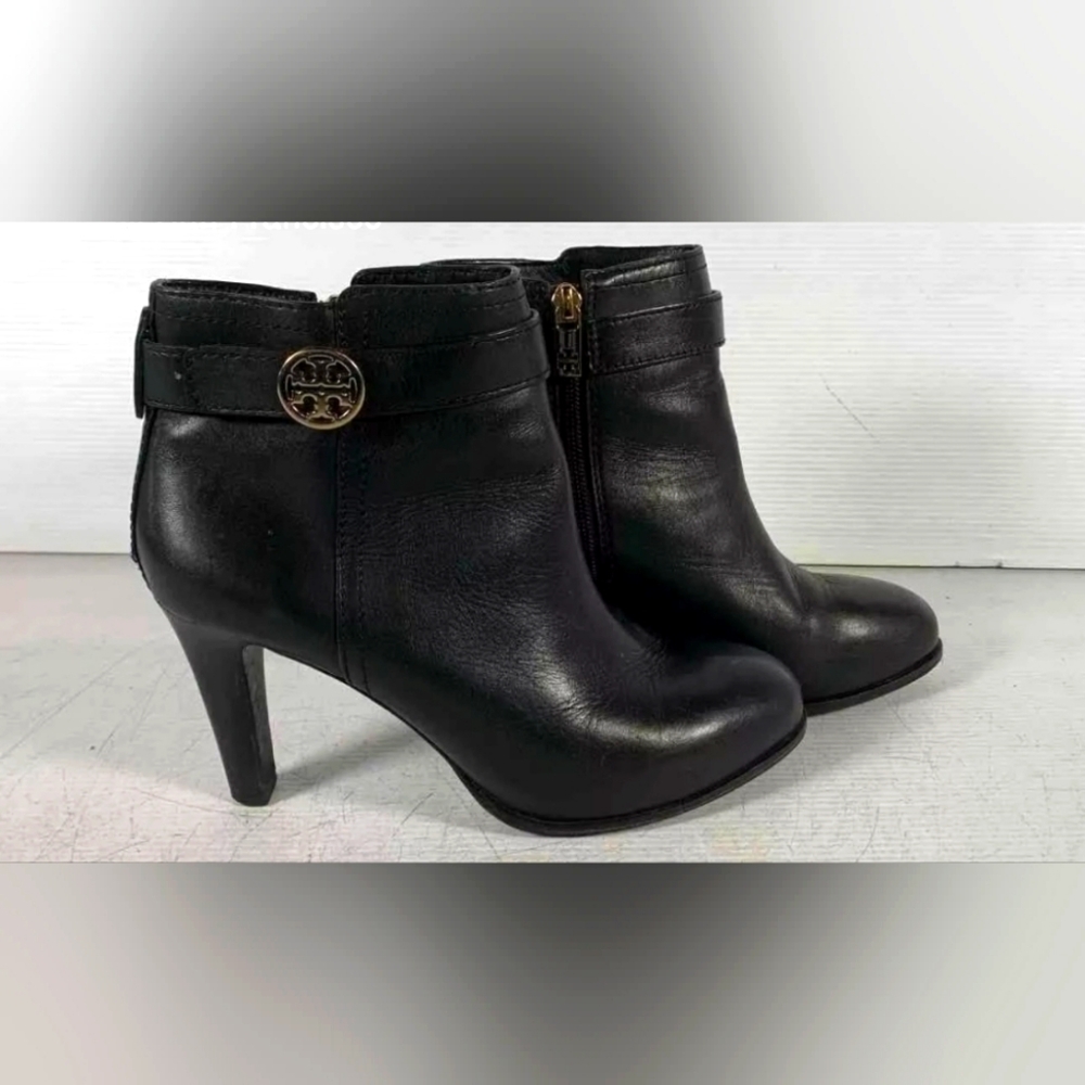 Tory Burch Designer Brita Black Leather Stiletto Heels Ankle Womens Boots 7M